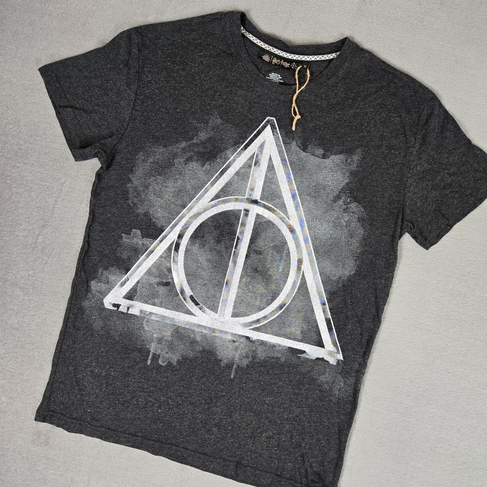 Harry Potter Wizarding World Shirt Mens Medium Deathly Hallows Smoky Charcoal